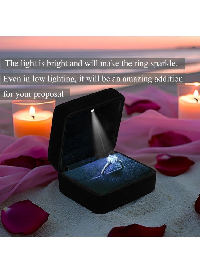 Soofam Velvet Ring Box with LED Light, Jewelry Gift Box for Promise Engagement Wedding black. - Image 3