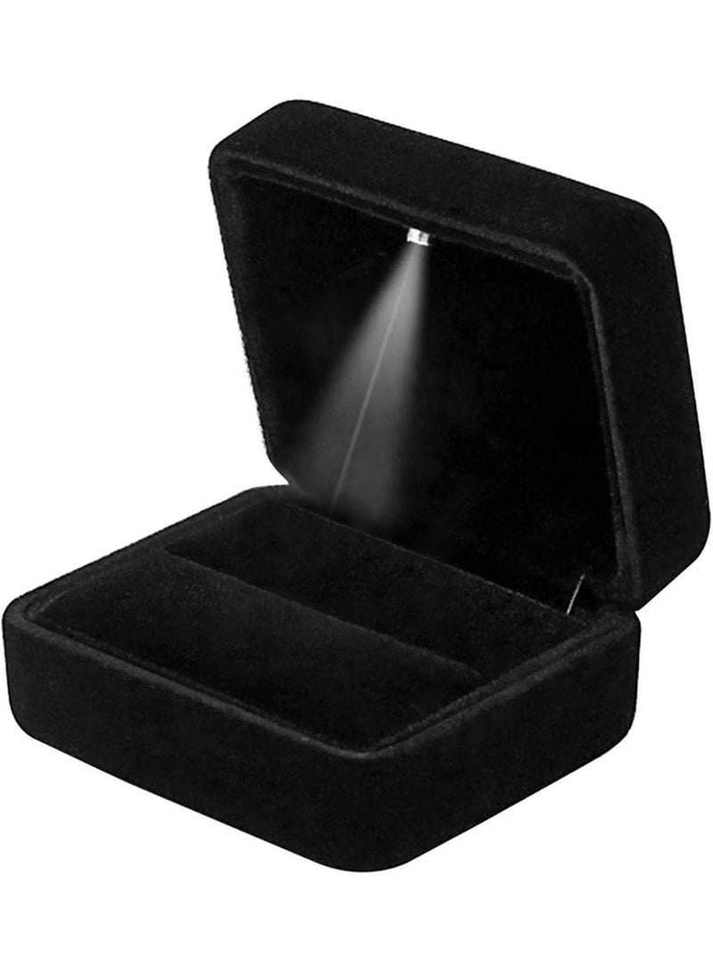 Soofam Velvet Ring Box with LED Light, Jewelry Gift Box for Promise Engagement Wedding black. - Image 1