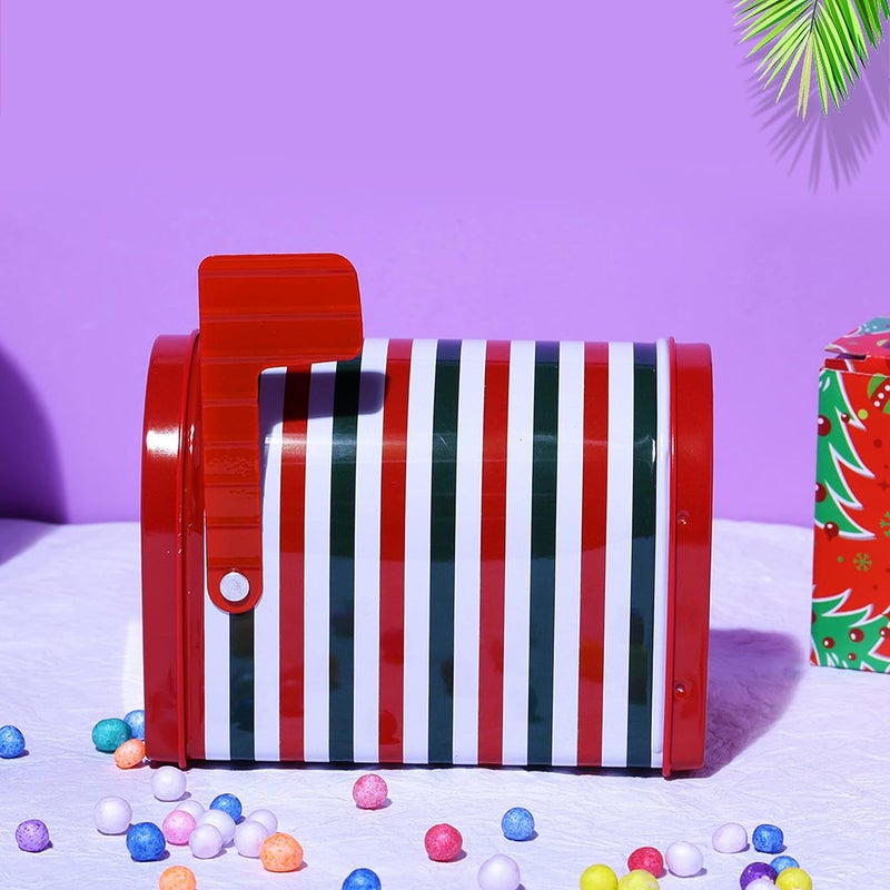 A Vintage Affair A Vintage Affair HOME DECOR Christmas Trunk Stripes Mini Post Box Design Rectangular Metal Storage Container Christmas Gifts Collection Utility Box For Kitchen - Image 1