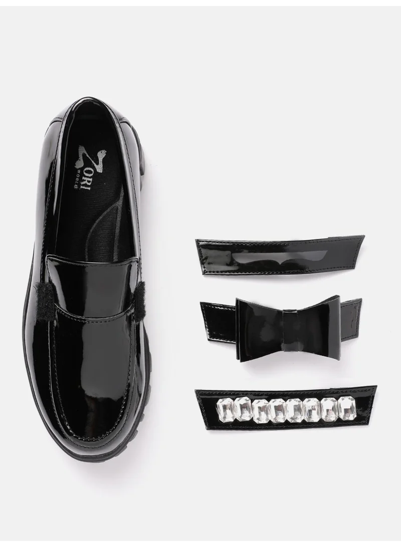 ZORIWORLD STARK Black 3 in 1 Handcrafted Women Loafers Versatile Vegan Patent with Cushioned, Cruelty Free