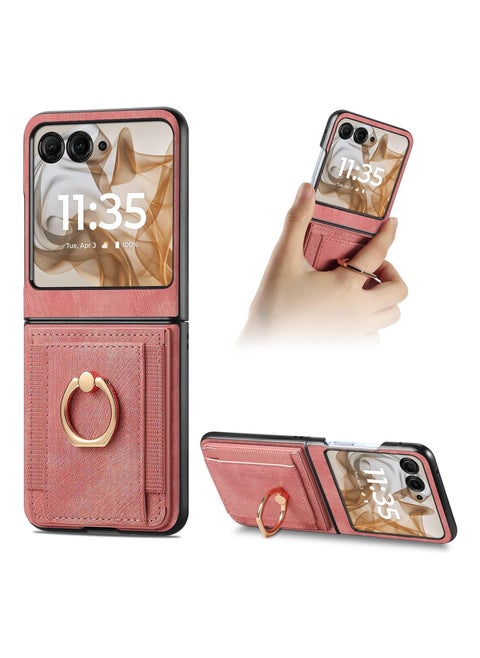 Compatible with Motorola Moto Razr 50 2024 Wallet Case, Ultra Thin Card Holder Case, Leather + TPU Frame Phone Cover, Multi-Function Case with Support Ring