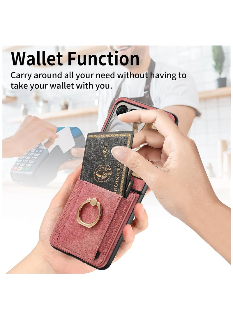 Compatible with Motorola Moto Razr 50 2024 Wallet Case, Ultra Thin Card Holder Case, Leather + TPU Frame Phone Cover, Multi-Function Case with Support Ring