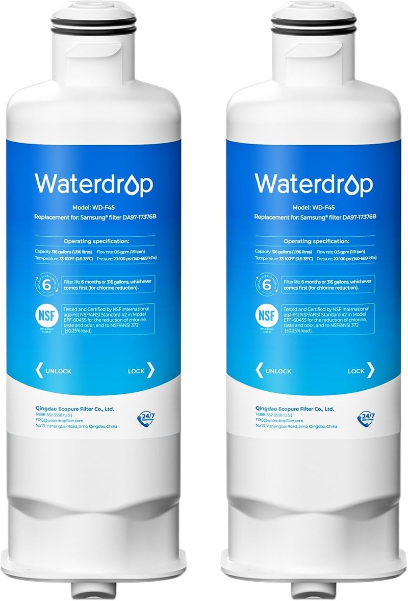Waterdrop WD-F45 Replacement Water Filter for Samsung DA97-17376B, NSF Certified (2 Pack) - Image 1