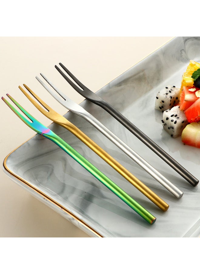 Creative Japanese 304 Stainless Steel Sanding Solid Fruit Fork Long Handle Round Handle Moon Cake Dessert Cake 2 Teeth Fruit Sticks-Colour:Rose Gold Short Handle Fruit Fork 13cm - Image 2