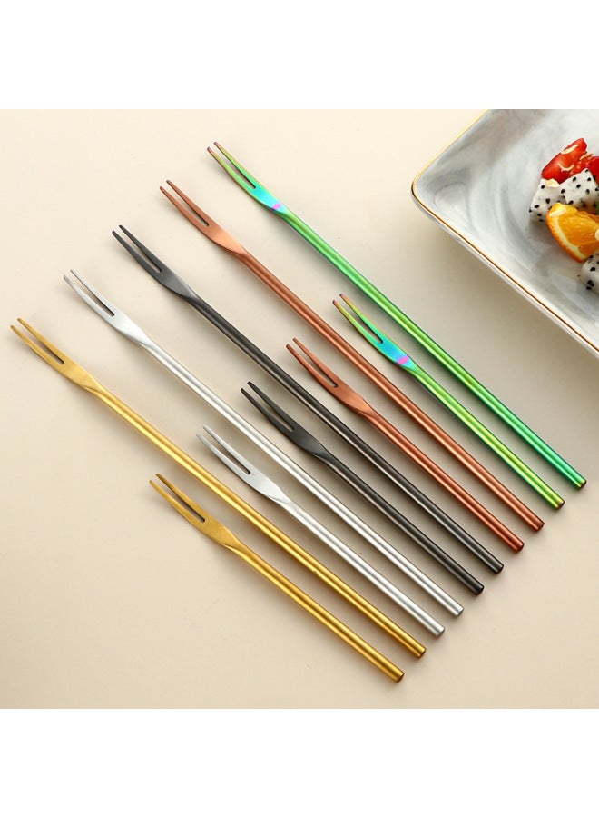 Creative Japanese 304 Stainless Steel Sanding Solid Fruit Fork Long Handle Round Handle Moon Cake Dessert Cake 2 Teeth Fruit Sticks-Colour:Rose Gold Short Handle Fruit Fork 13cm - Image 5