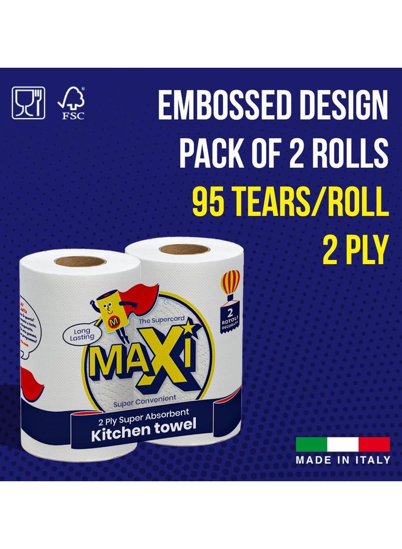 Maxi Supercarta Kitchen Towel 2 Ply - Pack of 2 - 210 x 216mm per Sheet - Image 2