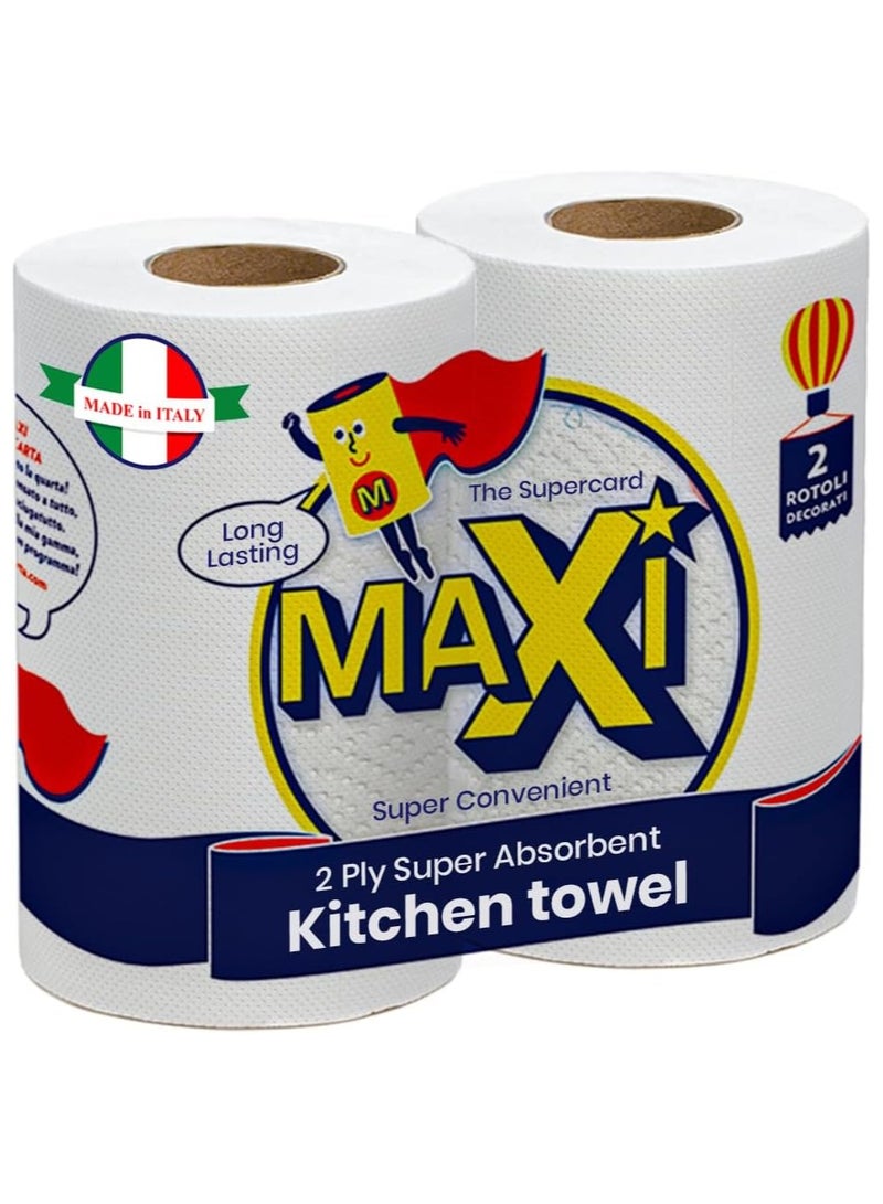 Maxi Supercarta Kitchen Towel 2 Ply - Pack of 2 - 210 x 216mm per Sheet - Image 1