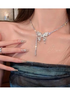 Home Clearance Sale Inspired Sparkling Butterfly Tassel Necklace with Rhinestones - Chic Alloy Jewelry for Women, Perfect for Parties & Casual Attire,, Diamond  - Image 4