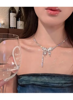 Home Clearance Sale Inspired Sparkling Butterfly Tassel Necklace with Rhinestones - Chic Alloy Jewelry for Women, Perfect for Parties & Casual Attire,, Diamond  - Image 5