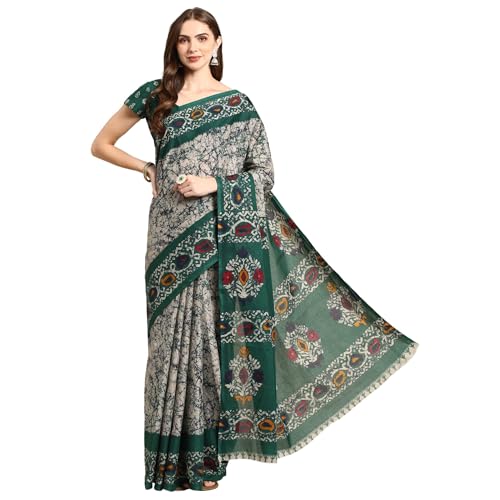 RATAN Pure Cotton Printed Mulmul Saree for Women with Blouse Piece (GDBT-BP-1046-GRN_Green) - Image 1
