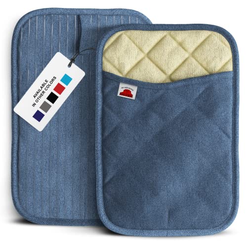 Big Red House - Silicone Pot Holders- Set of 2 Blue Denim- 10x3 - Heat Resistant Kitchen Protectors Hot Pans Baking Professional Grade Cooking Mitts - Image 1