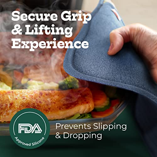 Big Red House - Silicone Pot Holders- Set of 2 Blue Denim- 10x3 - Heat Resistant Kitchen Protectors Hot Pans Baking Professional Grade Cooking Mitts - Image 3