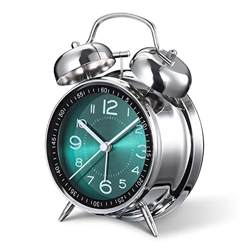 Cadmos Loud Alarm Clock for Heavy Sleepers Adults,Retro 4 Inch Silent Non-Ticking Quartz with Backlight,Twin Bell Analog Kids Alarm Clocks for Bedrooms Bedside (Green) - Image 1