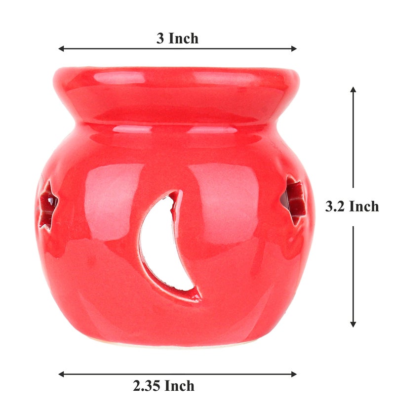 Asian Aura Candle Ceramic Aroma Diffuser for Home Fragrance/Office/Yoga Meditation/Aromatherapy with 1 Tea Light Candle & 2 Fragrance Oils (English Lavender & Rosy Romance Scent) 10Ml Each | Red - Image 4