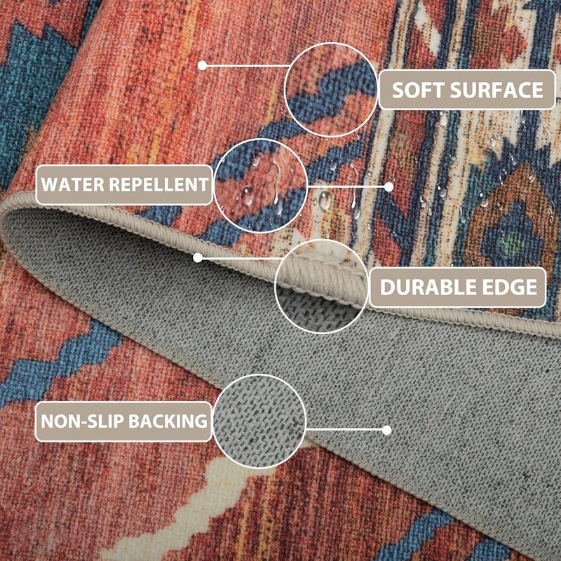 BESTSWEETIE 5x7 Area Rugs  Washable 5x7 Rugs  Non Slip Floor Carpet  Low Pile Water Repellent Ultra Soft Moroccan Rugs for Living Room Indoor-Red/Orange - Image 4