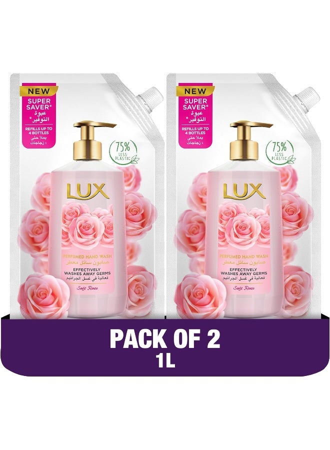 LUX Perfumed Liquid Hand Wash, Soft Rose, with Almond Oil & Glycerin, for Fragrant, Soft and Clean Hands, 1000ml x 2 - Image 1