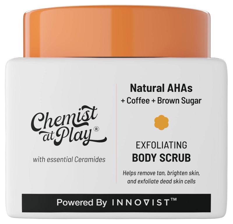 Chemist at Play Exfoliating Body Scrub For Removing Tan & Dead Skin Cells | Rough & Bumpy Skin, Tanned & Pigmented Skin | For Smooth, Soft & Bright Skin | Natural AHAs | Coffee | For Men & Women | 75 - Image 1