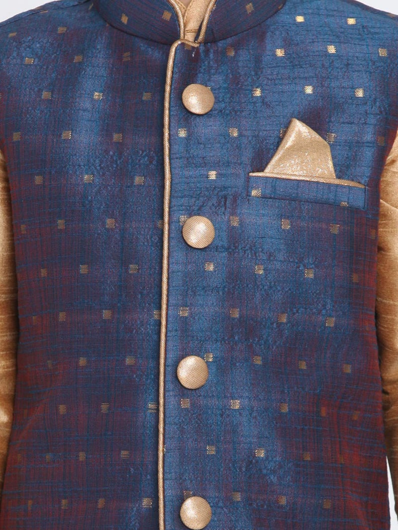 JBN Creation Boys Silk Blend Rose Gold, Persian Blue and Maroon Kurta Pyjama Jacket Set - Ethnic Elegance for Festivals_VASnBJ009BUnBUK001RGnCDMA_20 - Image 3