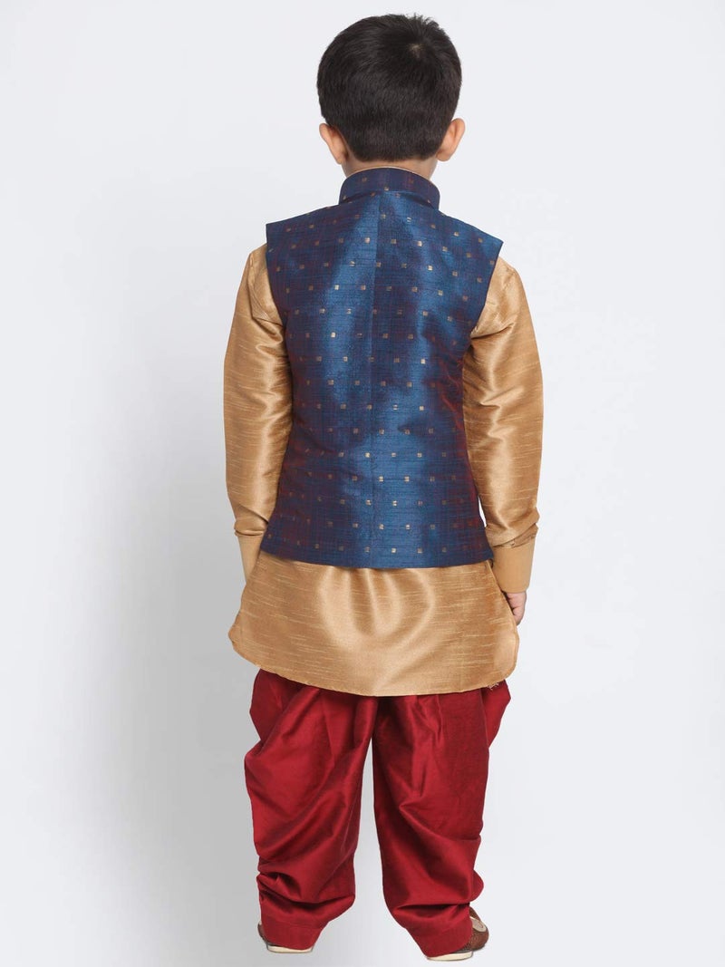 JBN Creation Boys Silk Blend Rose Gold, Persian Blue and Maroon Kurta Pyjama Jacket Set - Ethnic Elegance for Festivals_VASnBJ009BUnBUK001RGnCDMA_20 - Image 4