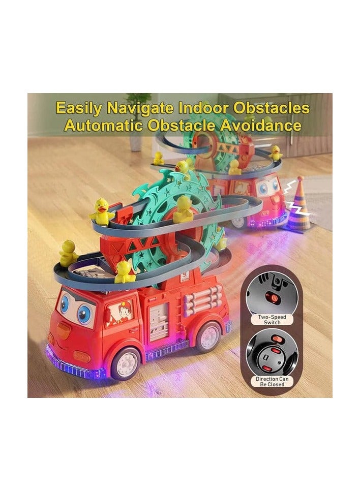 2-in-1 Fire Engine Duck Slide Toy Set with Automatic Racing Track, Ferris Wheel, Lights, Music & Universal Wheels – Fun Learning Toy for Kids (Movable Eyes & Colorful Design) - Image 5
