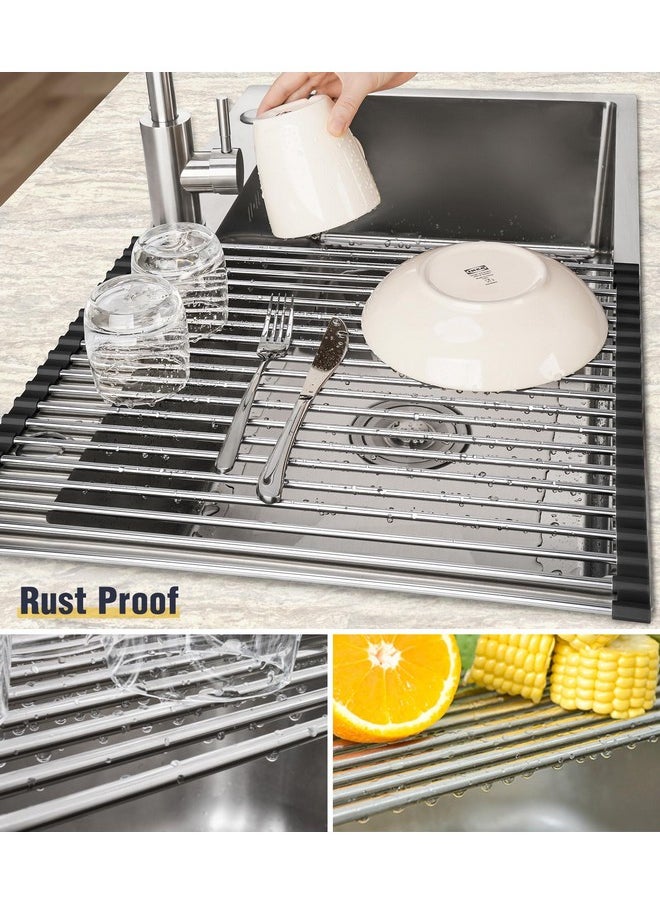 Tomorotec Tomorotec 17.7" x 15.5" Roll Up Dish Drying Rack Over Sink Drying Rack Sink Cover Kitchen Sink Accessories Gadget Multipurpose Organizer Foldable Stainless Steel Drainer  - Image 2