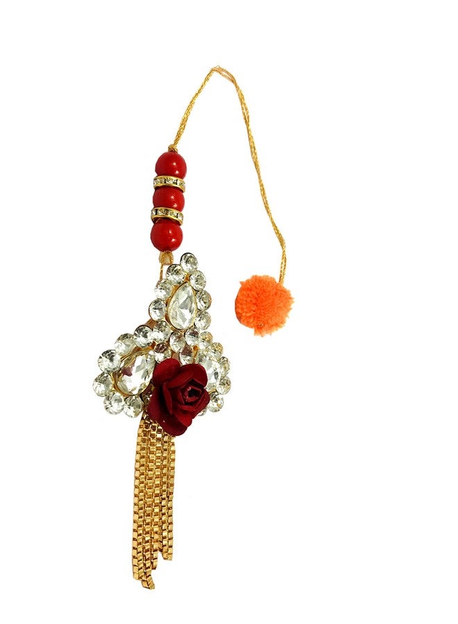 Evisha Stone with Paper Flowers Traditional Lumba Chuda Hanging Rakhi for Bhabhi (White) - Image 2