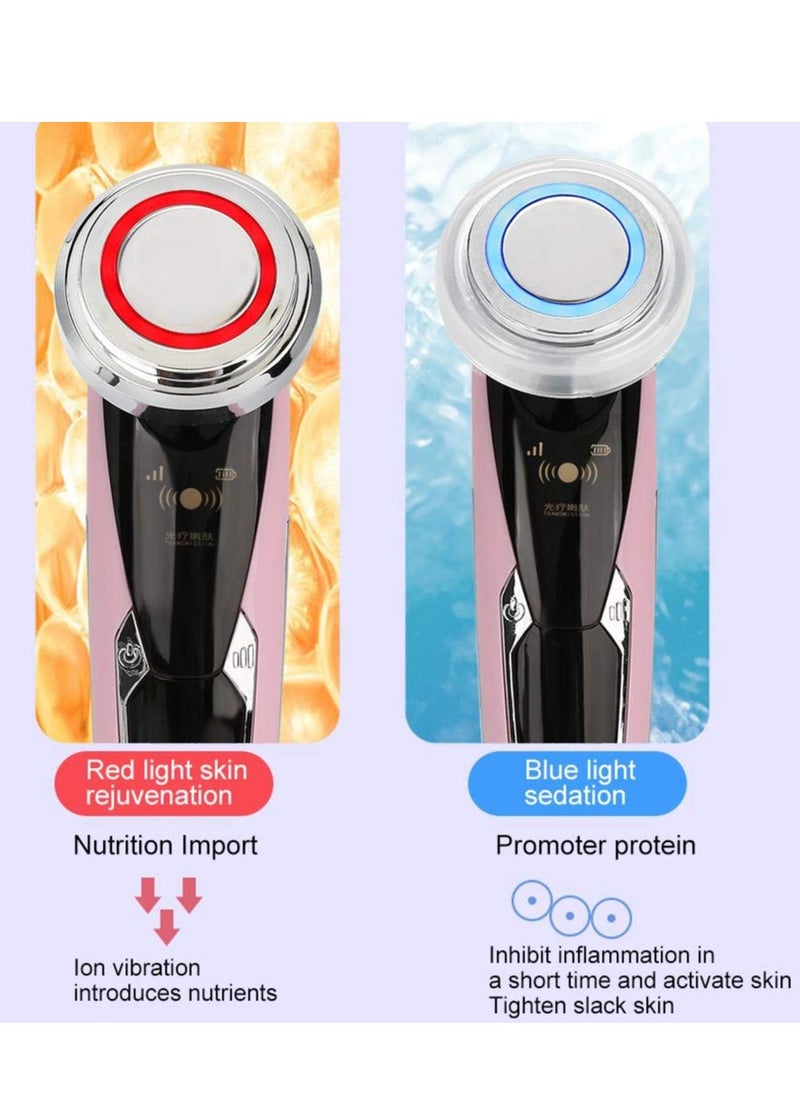 Facial Beauty Instrument, Face Skin Cleansing Rejuvenation Machine, Beauty Machine Face Lifting Instrument, Anti-Wrinkle Skin Care and Promoting Absorption of Cream, Pink