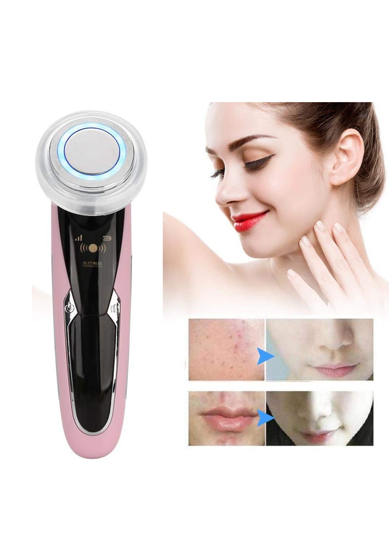 Facial Beauty Instrument, Face Skin Cleansing Rejuvenation Machine, Beauty Machine Face Lifting Instrument, Anti-Wrinkle Skin Care and Promoting Absorption of Cream, Pink