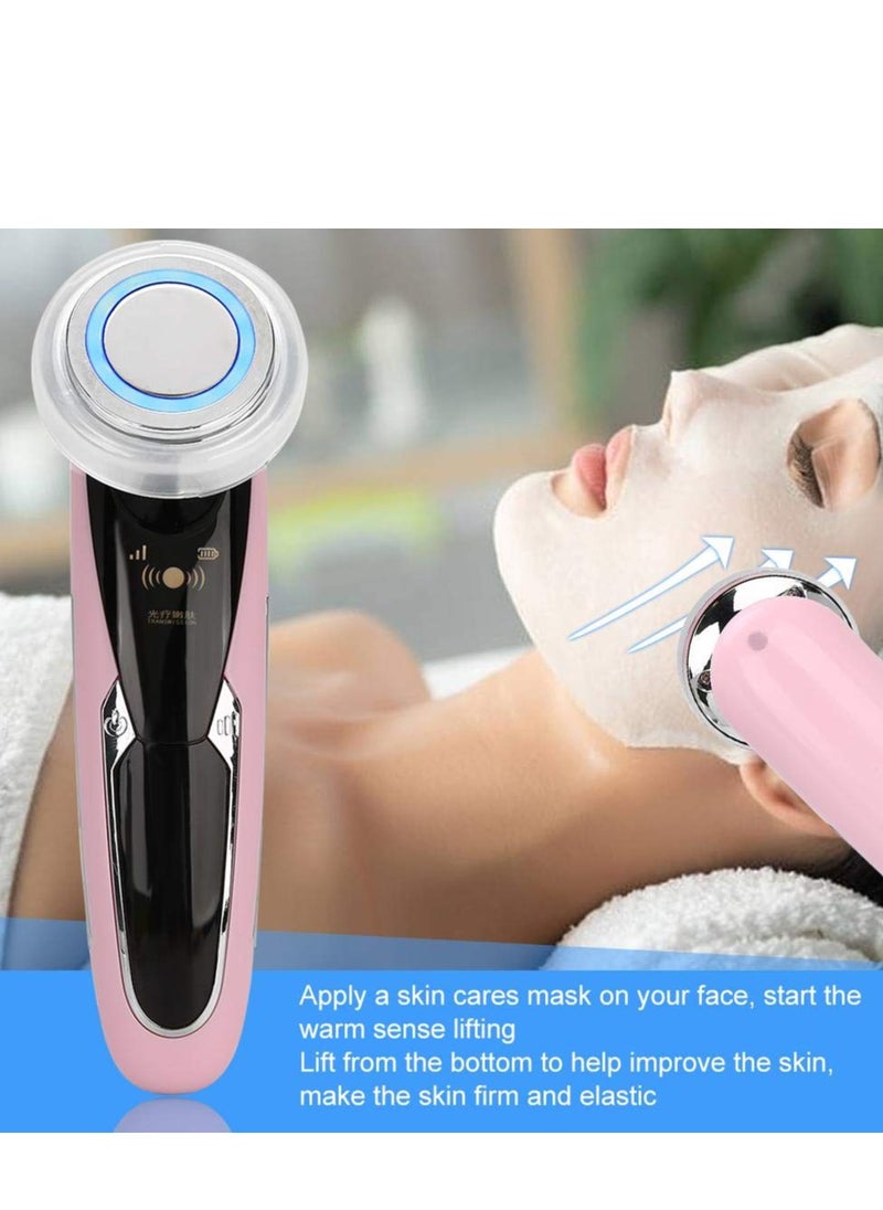 Facial Beauty Instrument, Face Skin Cleansing Rejuvenation Machine, Beauty Machine Face Lifting Instrument, Anti-Wrinkle Skin Care and Promoting Absorption of Cream, Pink