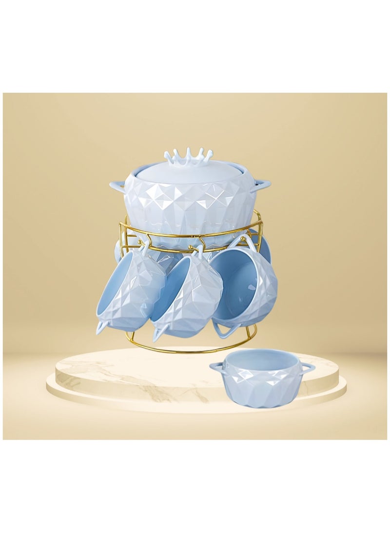 طقم مج شوربة + حلة بورسلين عدد 7 قطع + إستاند - مستورد