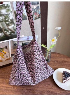 Street Style Floral Print Canvas Bag Womens Underarm Single Shoulder Large Capacity Tote Bag for Daily Outfits Casual Chic Rose red floral-Xu Lu same style