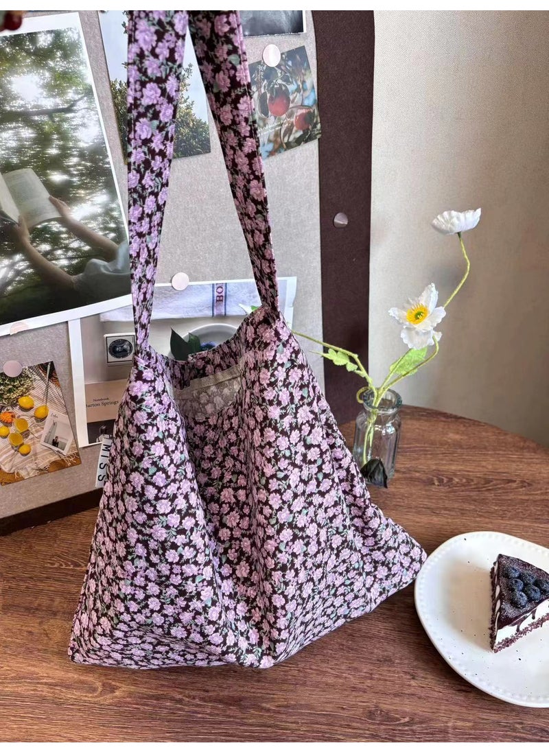 Generic - Street Style Floral Print Canvas Bag Womens Underarm Single Shoulder Large Capacity Tote Bag for Daily Outfits Casual Chic Rose red floral-Xu Lu same style - Image 1
