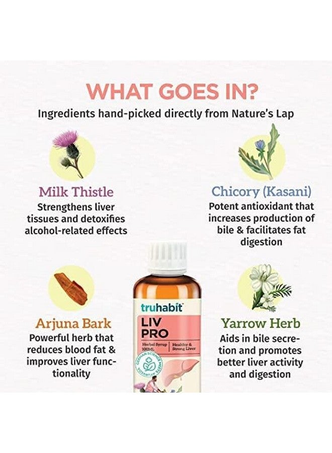 TruHabit Livpro Milk Thistle Liver Detox - Herbal Liver Tonic Syrup, Arjuna Bark, Chicory & Yarrow; AYUSH Ministry Certified Milk Thistle Supplement for Liver Care, Liver Detox & Support (100 ml) Pack of 2 - Image 2