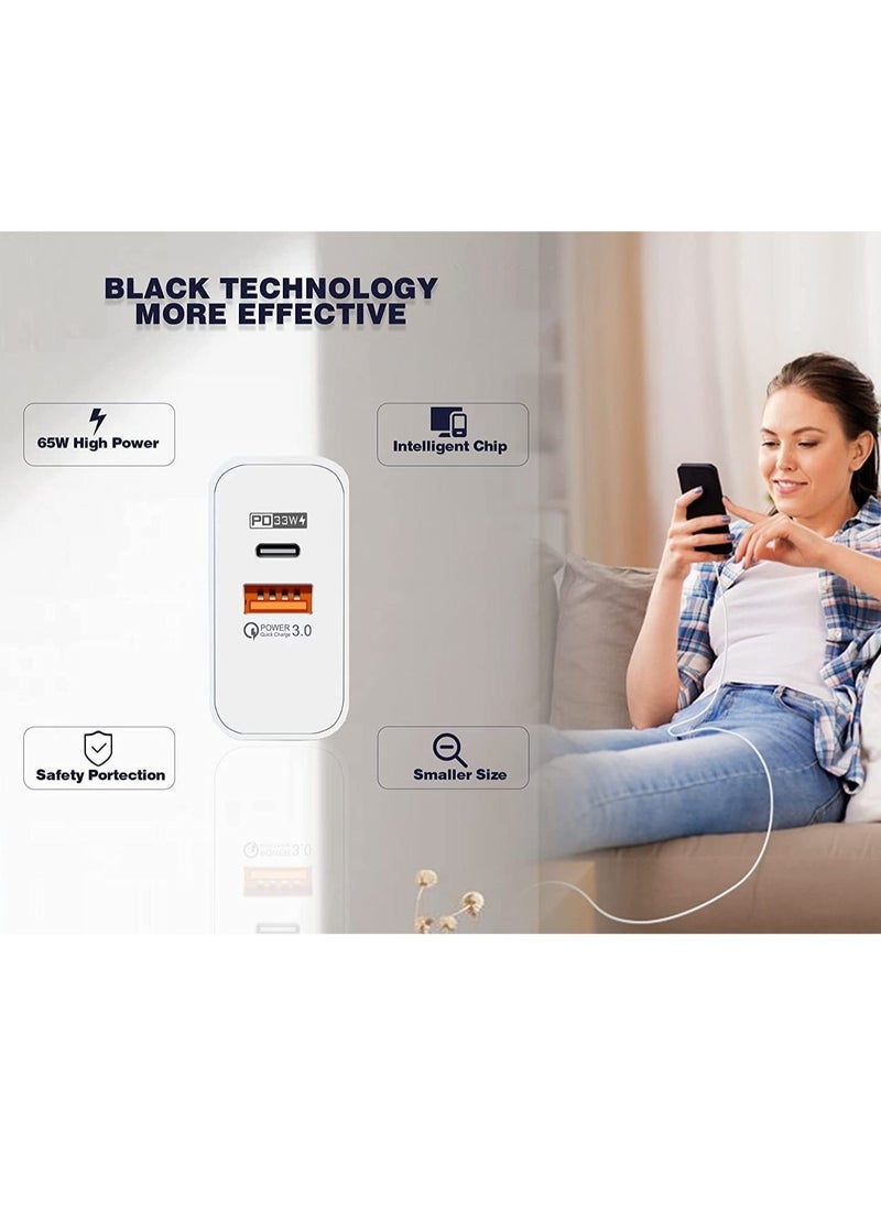 تايجر "65W Dual Port Type-C Charger – Wall Plug USB-C PD with Quick Charge 3.0, Infino Charging Station Compatible with iPhone, Galaxy, and Pixel" - Image 3