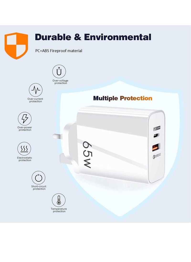 تايجر "65W Dual Port Type-C Charger – Wall Plug USB-C PD with Quick Charge 3.0, Infino Charging Station Compatible with iPhone, Galaxy, and Pixel" - Image 4