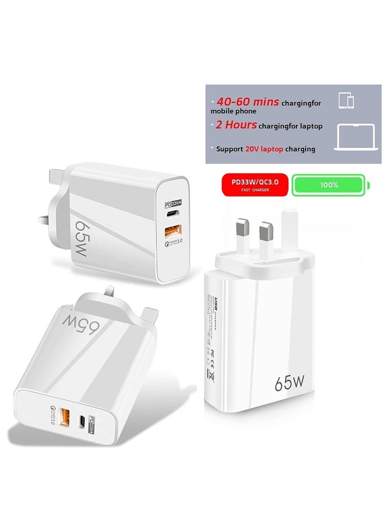 تايجر "65W Dual Port Type-C Charger – Wall Plug USB-C PD with Quick Charge 3.0, Infino Charging Station Compatible with iPhone, Galaxy, and Pixel" - Image 2