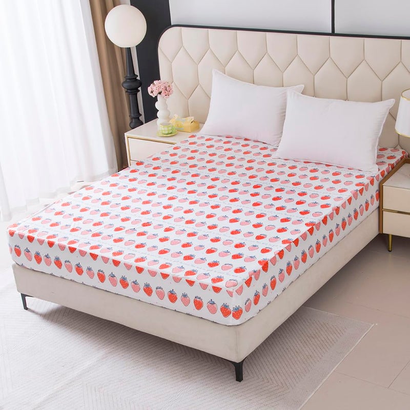 NATURETY Bedding Fitted Sheet with Deep PocketCute Fruit Printed Fabric Bed Sheets Pink Strawberry Twin