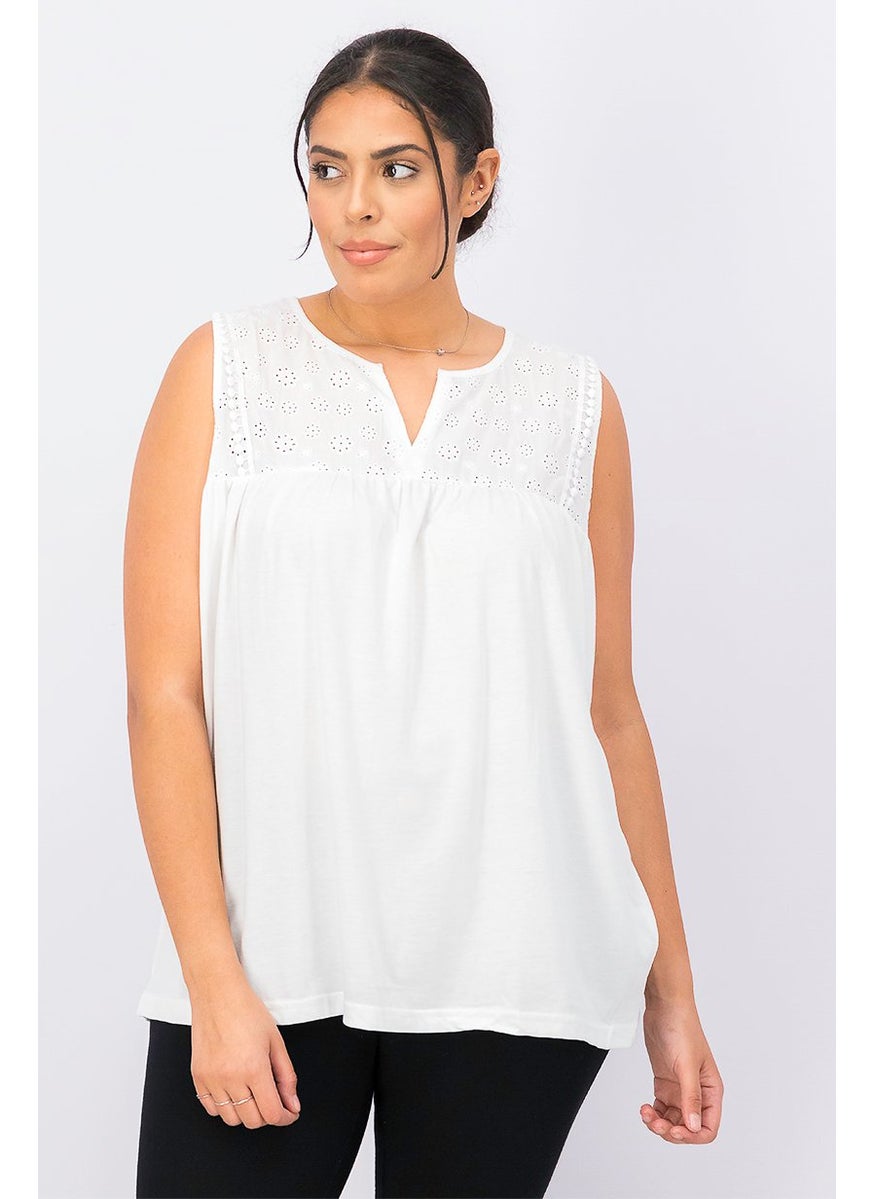 Women Sleeveless Embroidered Top, White - pzsku/Z8DB8447BD574FE5422C9Z/45/_/1738678744/ac68072a-531d-4eba-b790-2f270b26c3e9