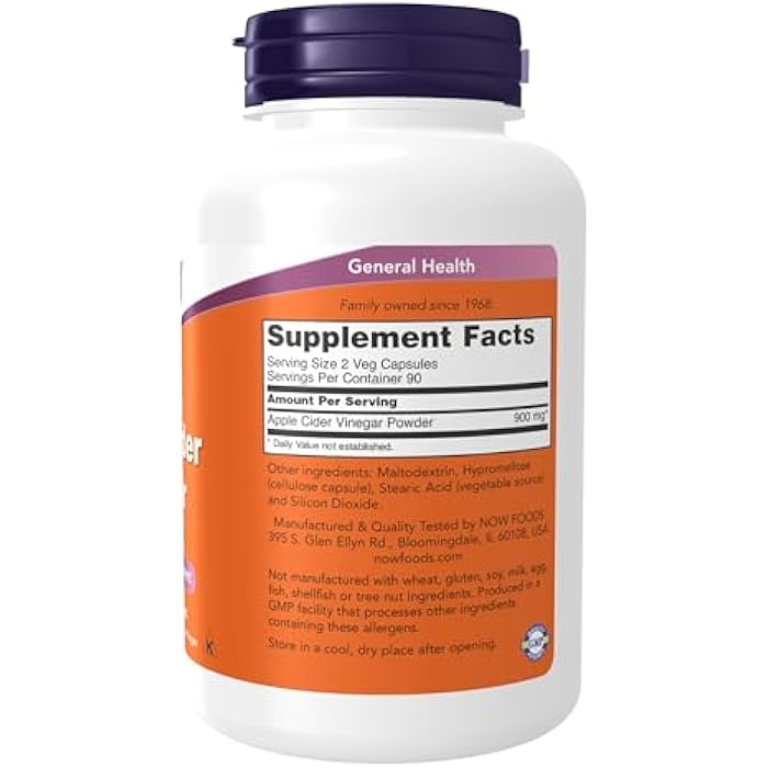 now Supplements, Apple Cider Vinegar 450 mg, Derived from Fermentation of Sweet Apple Cider, 180 Veg Capsules - Image 2