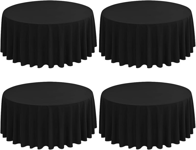 FXKS 4 Packs Black Round Table Cloth 70 Inch Circular Table Cloth, Stain and Resistant Washable Polyester Round Tablecloth Table Cover for Wedding Parties Banquet Reception Gift Table - Image 1