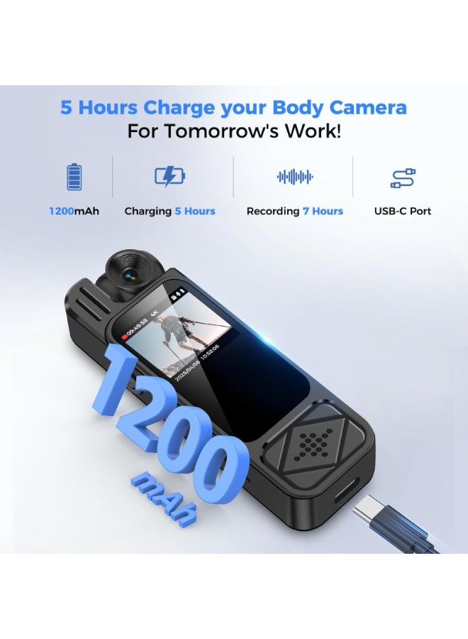 4K Body Camera with Audio and Video Recording: WiFi Body Cam with 180° Rotating Lens, Night Vision 7Hr Battery Bodycam, Wearable Pocket Camera Camcorder for Work, Travel, Fishing, Pet Walking, Outdoor - Image 4
