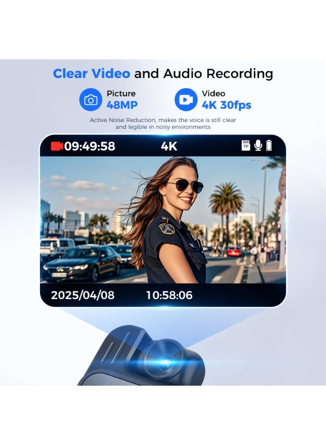 4K Body Camera with Audio and Video Recording: WiFi Body Cam with 180° Rotating Lens, Night Vision 7Hr Battery Bodycam, Wearable Pocket Camera Camcorder for Work, Travel, Fishing, Pet Walking, Outdoor - Image 2
