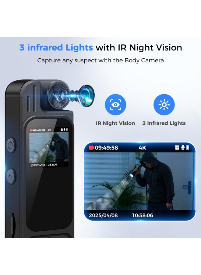 4K Body Camera with Audio and Video Recording: WiFi Body Cam with 180° Rotating Lens, Night Vision 7Hr Battery Bodycam, Wearable Pocket Camera Camcorder for Work, Travel, Fishing, Pet Walking, Outdoor - Image 3