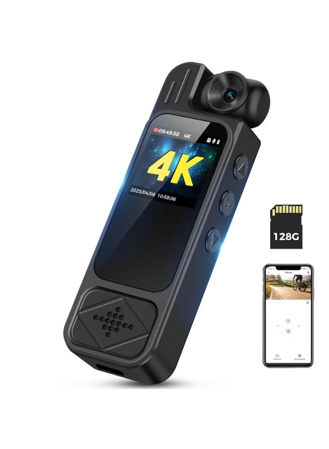 4K Body Camera with Audio and Video Recording: WiFi Body Cam with 180° Rotating Lens, Night Vision 7Hr Battery Bodycam, Wearable Pocket Camera Camcorder for Work, Travel, Fishing, Pet Walking, Outdoor - Image 1