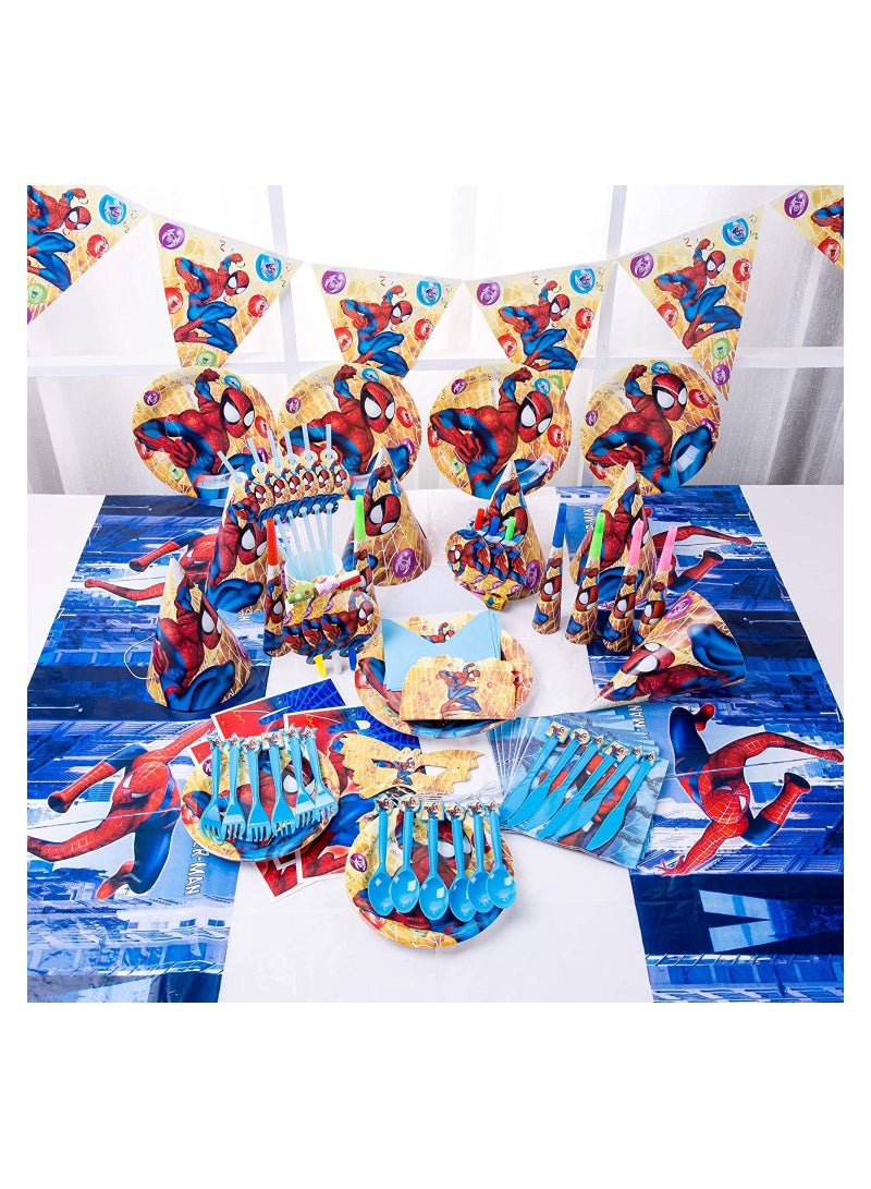 هايلاند 122 قطعة من أدوات المائدة بتصميم سبايدرمان لديكورات أعياد ميلاد الرجل العنكبوت - Image 1