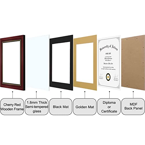 CORE ART Diploma Frame Display 11x14 Document with Mat or 15x18 Pictures without Mat, Real Wood Wall Frame with Tempered Glass(Cherry Red) - Image 5