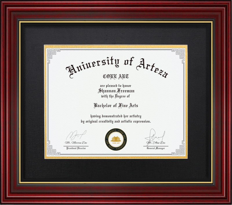 CORE ART Diploma Frame Display 11x14 Document with Mat or 15x18 Pictures without Mat, Real Wood Wall Frame with Tempered Glass(Cherry Red) - Image 1