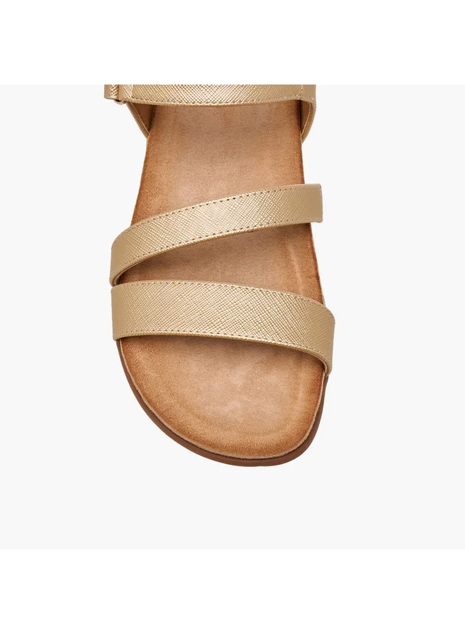 Flora Bella By Shoexpress Women's Textured Strap Sandals with Hook and Loop Closure