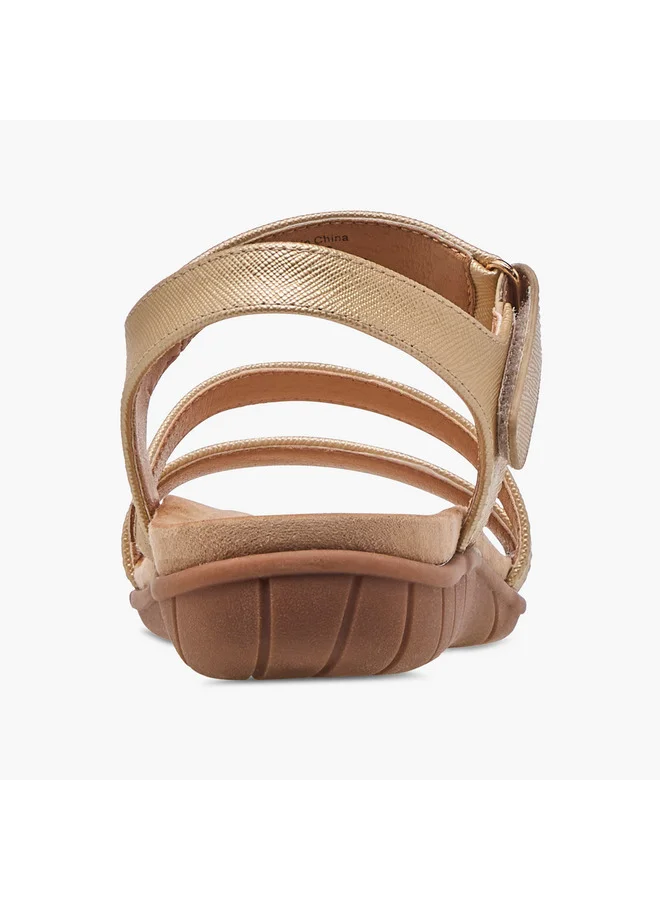 Flora Bella By Shoexpress Women's Textured Strap Sandals with Hook and Loop Closure
