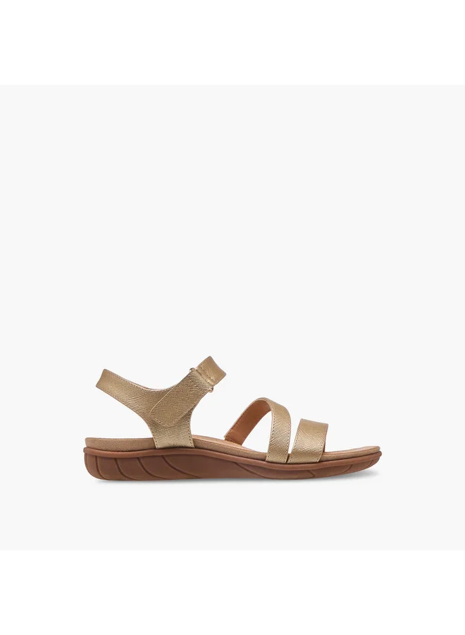 Flora Bella By Shoexpress Women's Textured Strap Sandals with Hook and Loop Closure